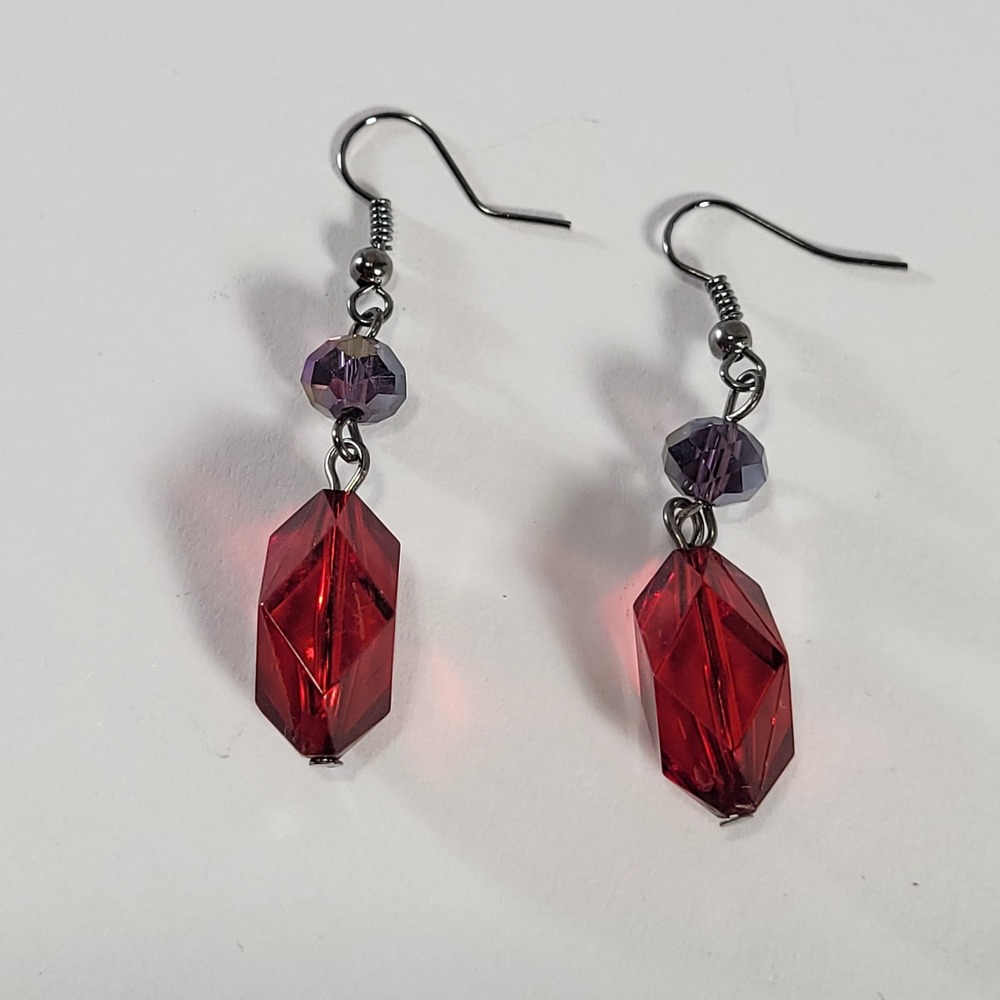Red Purple Geometric Stone Drop Earrings Dangle Beads Jewelry
